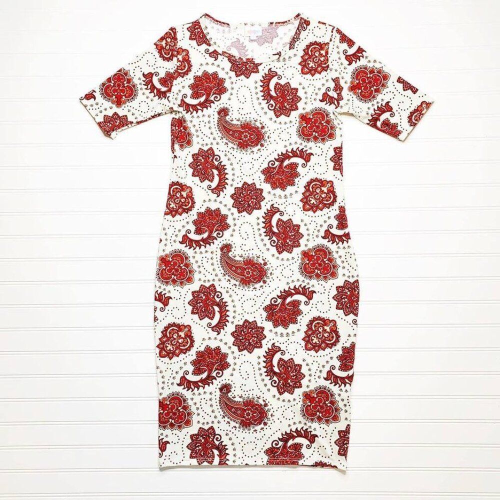 NEW NWT LuLaRoe Julia Pencil Dress Paisley Orange White Slim Fitted Knee Length